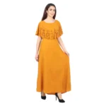 Women's Crepe Solid Sleeveless Full Length Gown(Yellow)