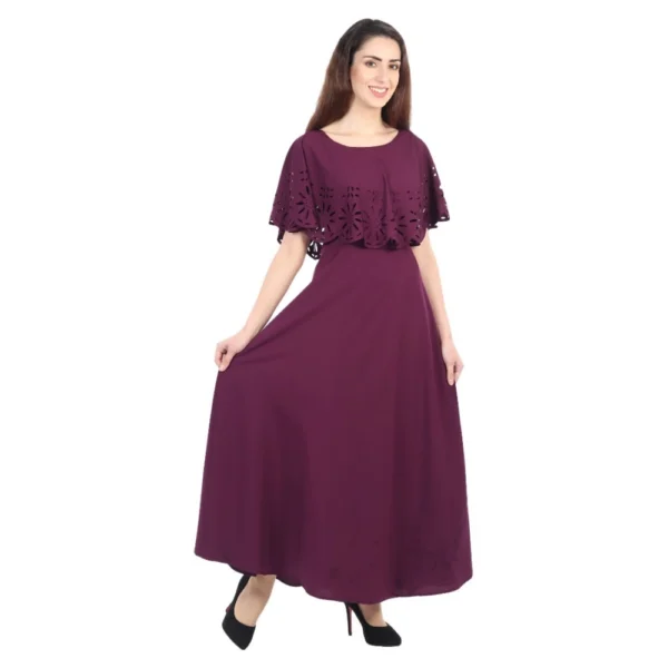 Women's Crepe Solid Sleeveless Full Length Gown(Maroon)