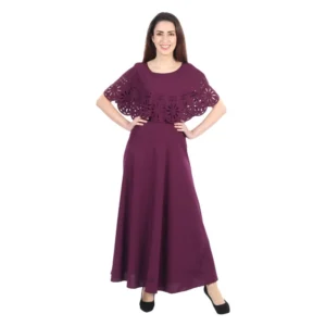 Women's Crepe Solid Sleeveless Full Length Gown(Maroon)