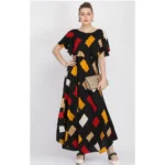 Women's Crepe Printed Half Sleeves Full Length Gown(Multi)