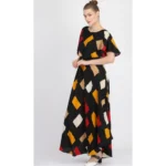 Women's Crepe Printed Half Sleeves Full Length Gown(Multi)