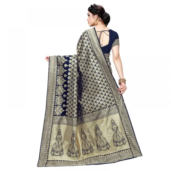 Women's Jacquard Silk Kanjivaram Jacquard Silk Saree With Blouse (Navy Blue, 5-6 Mtrs)