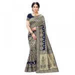 Women's Jacquard Silk Kanjivaram Jacquard Silk Saree With Blouse (Navy Blue, 5-6 Mtrs)