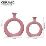 Freakway Round Modern Ceramic Vases for Home Decor Vase Set of 2 Pieces | Matte Finish | Flower Vase for Living Room | Ceramic Small Size Vases for Office Bedroom Decoration - 8 & 6 Inch Pink