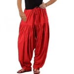 Women's Cotton Solid Patiyala (Color:Red)