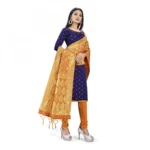 Banarasi Silk Unstitched Salwar-Suit Material Premium Quality With Dupatta (Color: Navy Blue)