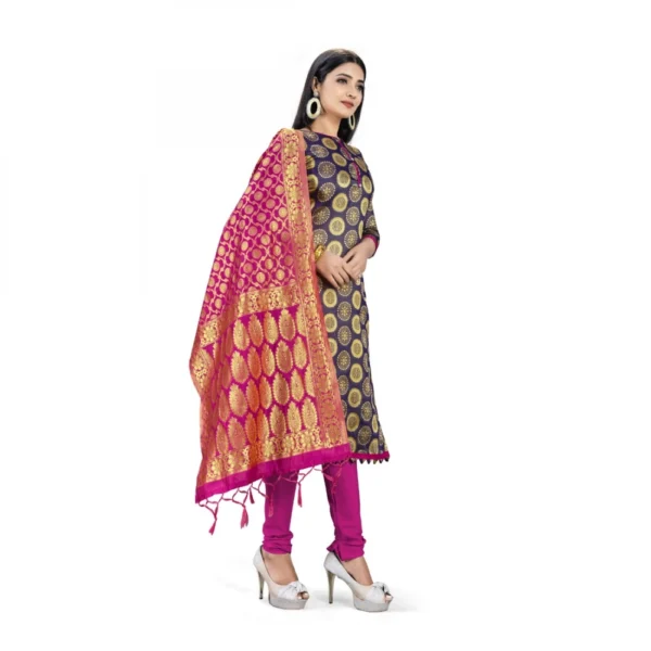 Banarasi Silk Unstitched Salwar-Suit Material Premium Quality With Dupatta (Color: Navy Blue)