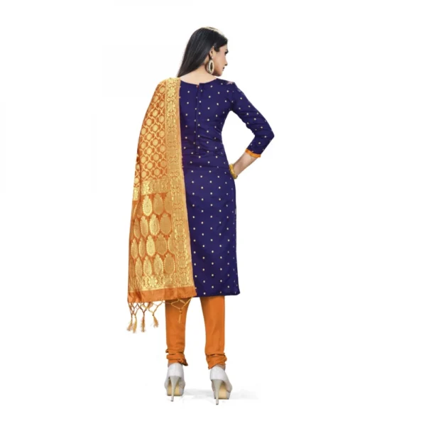 Banarasi Silk Unstitched Salwar-Suit Material Premium Quality With Dupatta (Color: Navy Blue)