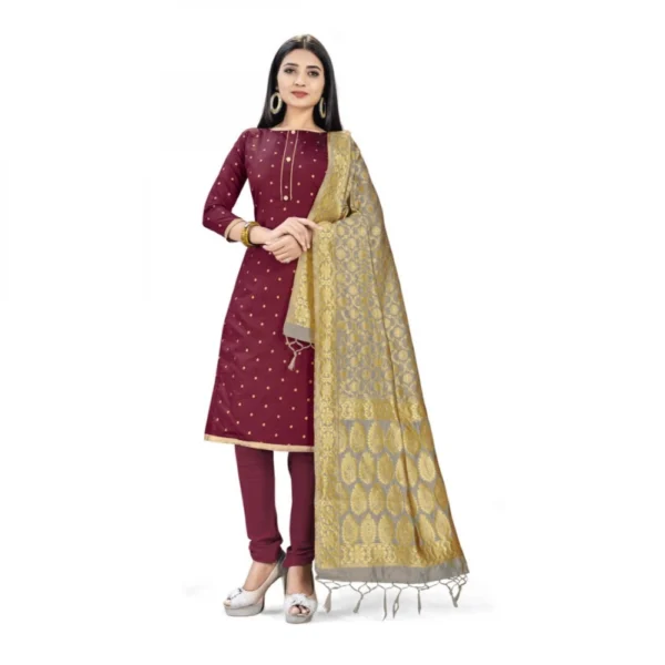 Banarasi Silk Unstitched Salwar-Suit Material Premium Quality With Dupatta (Color: Maroon)