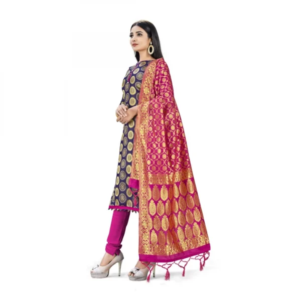 Banarasi Silk Unstitched Salwar-Suit Material Premium Quality With Dupatta (Color: Navy Blue)