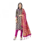 Banarasi Silk Unstitched Salwar-Suit Material Premium Quality With Dupatta (Color: Navy Blue)