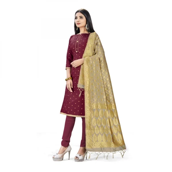 Banarasi Silk Unstitched Salwar-Suit Material Premium Quality With Dupatta (Color: Maroon)