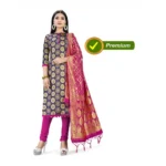 Banarasi Silk Unstitched Salwar-Suit Material Premium Quality With Dupatta (Color: Navy Blue)