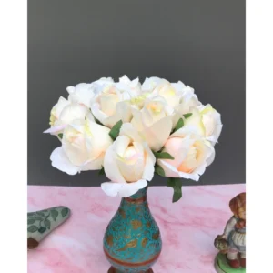 Artificial Rose Flowers Bunch Bouquet Of 13 Roses For Home Decoration (Color: Cream, Material: Silk Polyester)