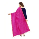 Women's Cotton Jari Woven Work Dupatta (Pink, Length:2-2.4 mtr)