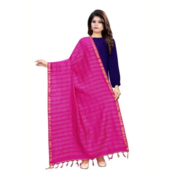 Women's Cotton Jari Woven Work Dupatta (Pink, Length:2-2.4 mtr)