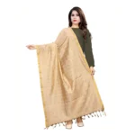 Women's Cotton Jari Woven Work Dupatta (Beige, Length:2-2.4 mtr)