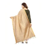 Women's Cotton Jari Woven Work Dupatta (Beige, Length:2-2.4 mtr)