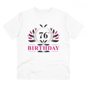 Men's PC Cotton 76th Birthday Printed T Shirt (Color: White, Thread Count: 180GSM)