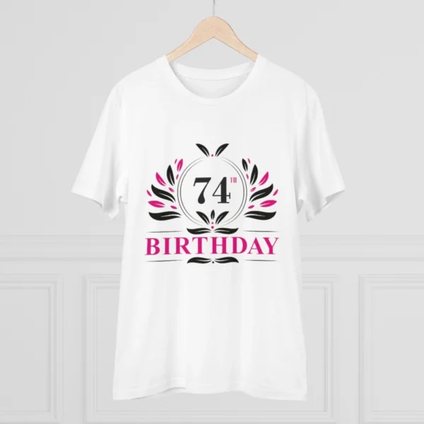 Men's PC Cotton 74th Birthday Printed T Shirt (Color: White, Thread Count: 180GSM)