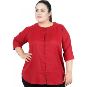 Women's Casual Solid Maroon Top (Color:Maroon, Material:Cotton Linen Blend)