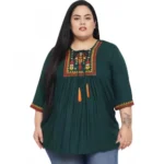 Women's Casual Embroidered Dark Green Top (Color:Dark Green, Material:Rayon)