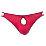 Men's Cotton Spandex Brief Thong Front Open Hole Notch Underwear (Red)