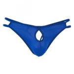 Men's Cotton Spandex Brief Thong Front Open Hole Notch Underwear (Blue)