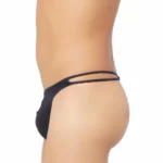 Men's Cotton Spandex Brief Thong Front Open Hole Notch Underwear (Black)