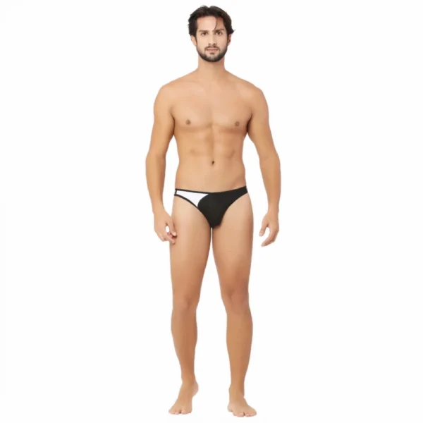 Men's Cotton Spandex Lace Thong Consists Of Two Strings Underwear (Black And White)