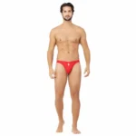 Men's Cotton Spandex Brief Thong Front Open Hole Notch Underwear (Red)