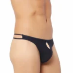 Men's Cotton Spandex Brief Thong Front Open Hole Notch Underwear (Black)