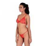 Women's Lace Special Moment Tanga Lingerie Bra Panty Set (Red)