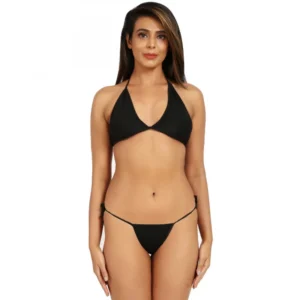 Women's Nylon Spandex Black Bikini Sexy Bra Panty (Black)