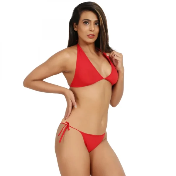 Women's Nylon Spandex Red Bikini Set Foxy Bra And Panty (Red)