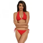 Women's Nylon Spandex Red Bikini Set Foxy Bra And Panty (Red)