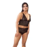 Women's Lace Black Lingerie Bra And Panty Set (Black)