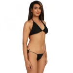 Women's Nylon Spandex Black Bikini Sexy Bra Panty (Black)