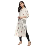 Women's Khadi Printed A Line Kurti (Off White, Khadi)