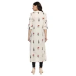 Women's Khadi Printed A Line Kurti (Off White, Khadi)