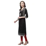 Women's Rayon Printed Straight Kurti (Black, Rayon)