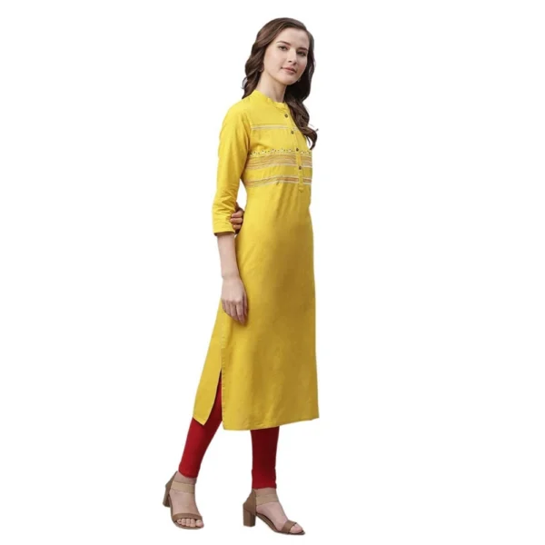 Women's Pure Cotton Printed Straight Kurti (Yellow, Pure Cotton)