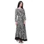 Women's Rayon Zari Zardozi Work Designer Floor Length Kurti (Black, Rayon)