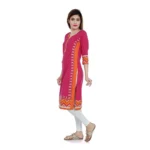 Women's Cotton Embroidered Straight Kurti (Pink, Cotton)