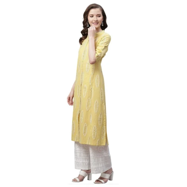 Women's Pure Cotton Printed A Line Kurti (Yellow, Pure Cotton)