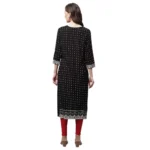 Women's Rayon Printed Straight Kurti (Black, Rayon)