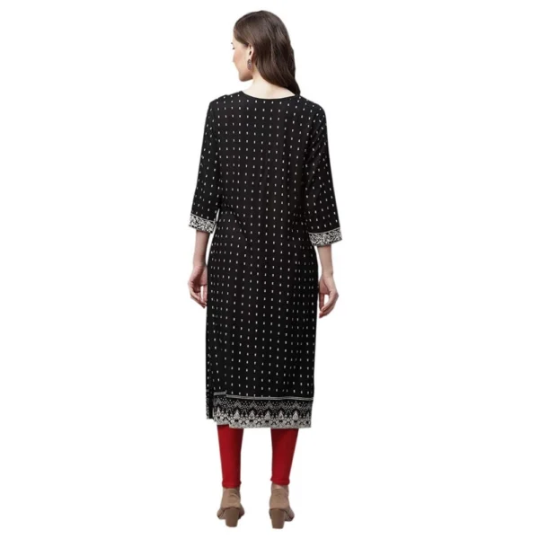 Women's Rayon Printed Straight Kurti (Black, Rayon)