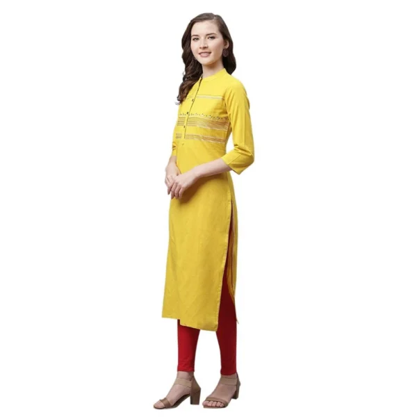 Women's Pure Cotton Printed Straight Kurti (Yellow, Pure Cotton)