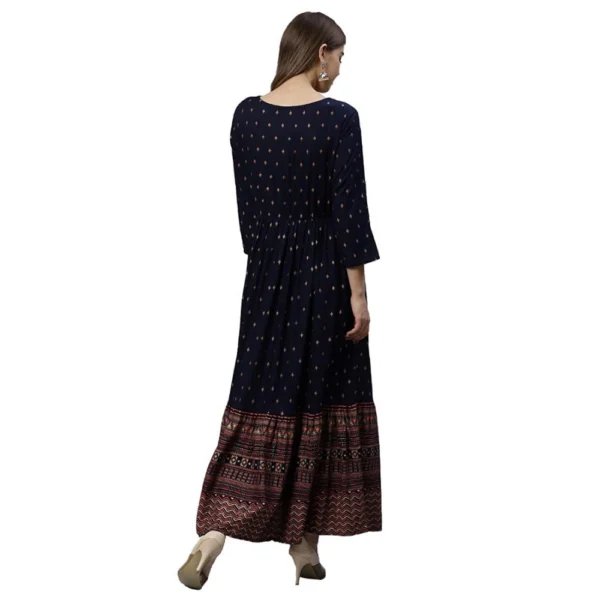 Women's Rayon Printed Viscose Regular Kurti (Navy Blue, Rayon)