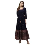 Women's Rayon Printed Viscose Regular Kurti (Navy Blue, Rayon)